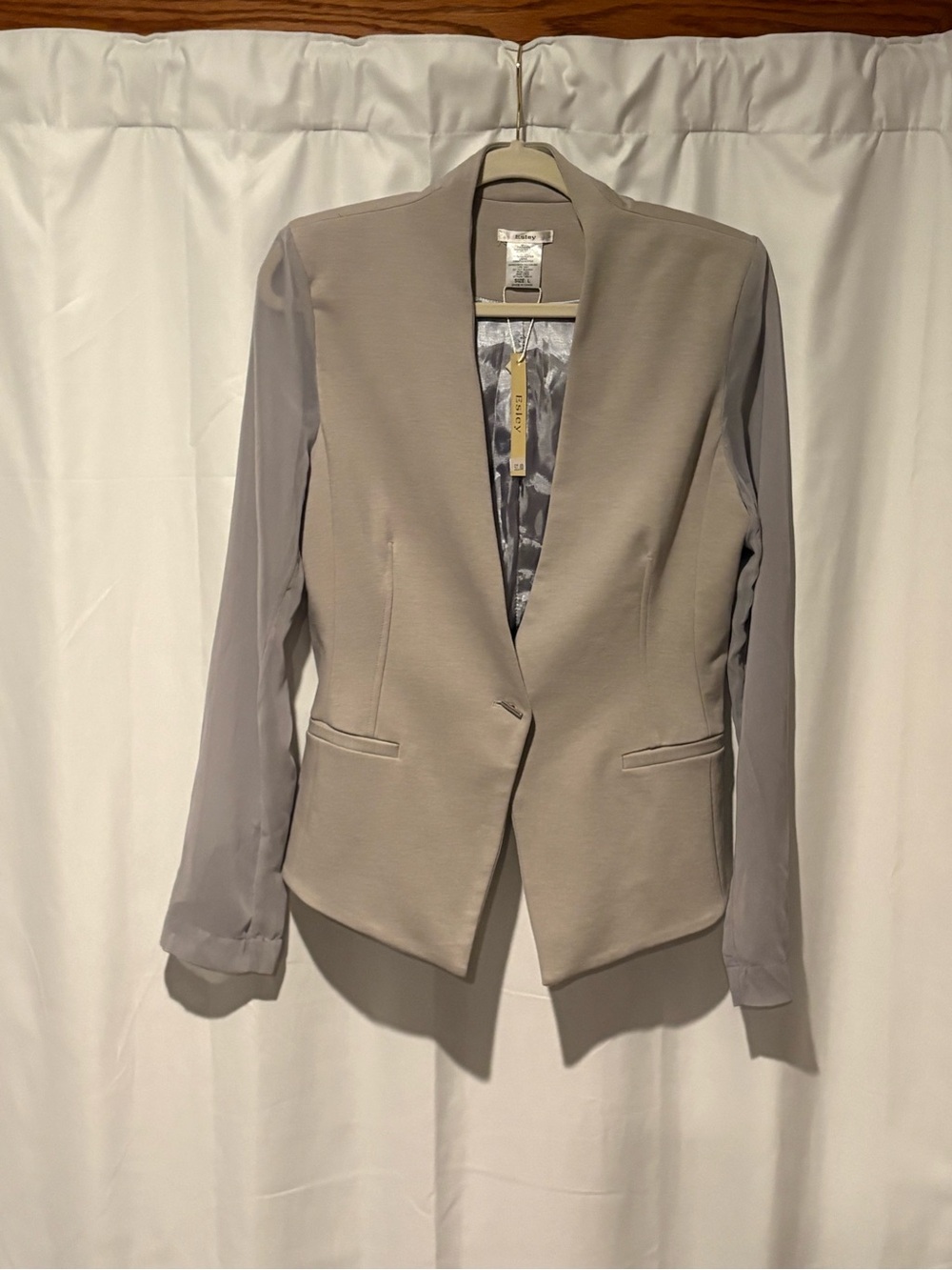 Esley Taupe Blazer with Sheer Light Gray Sleeves